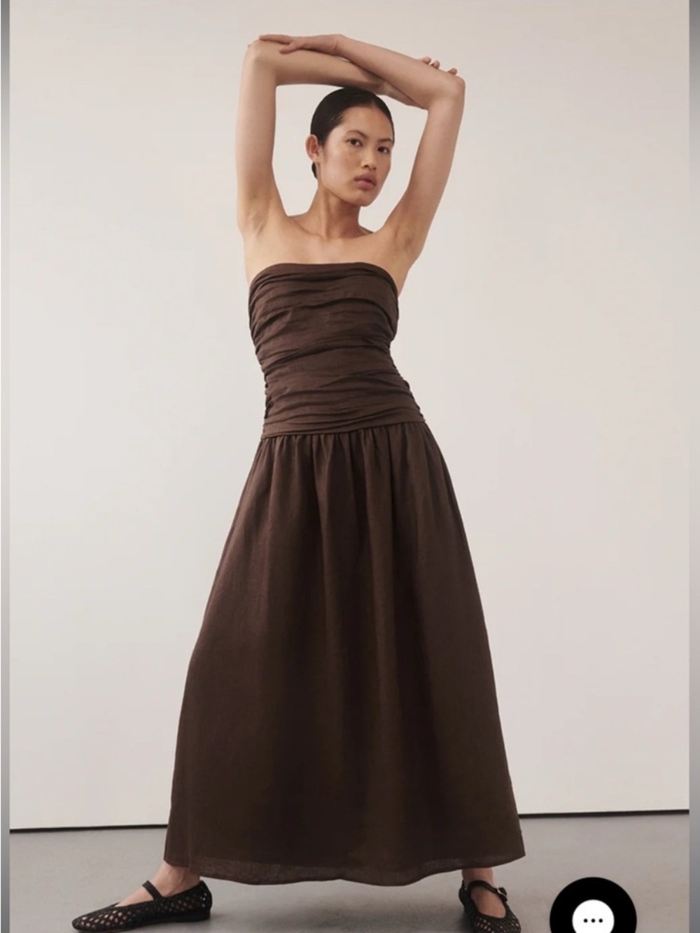 Dissh Strapless Brown Ruched Bodice Maxi Dress